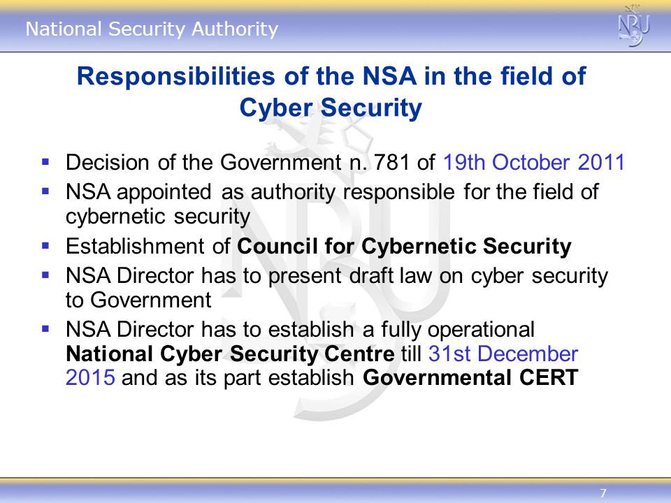 Responsibilities of the NSA in the field of Cyber Security