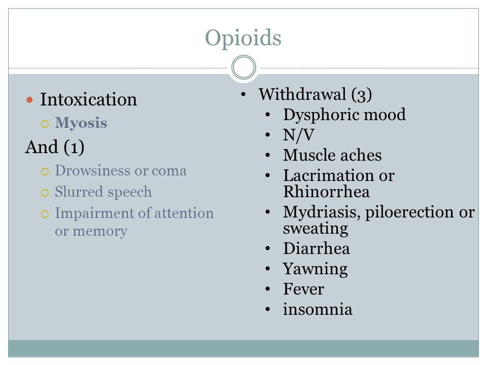 Opioids Intoxication And (1) Withdrawal (3) Dysphoric mood N/V