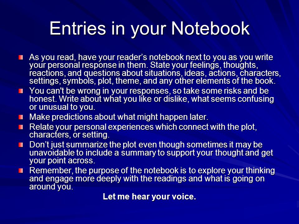 Entries in your Notebook