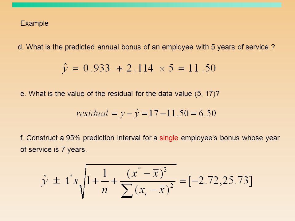 Example d. What is the predicted annual bonus of an employee with 5 years of service