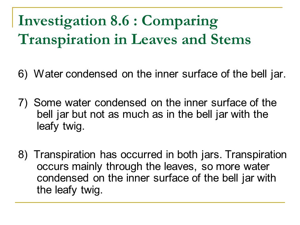 Investigation 8.6 : Comparing Transpiration in Leaves and Stems