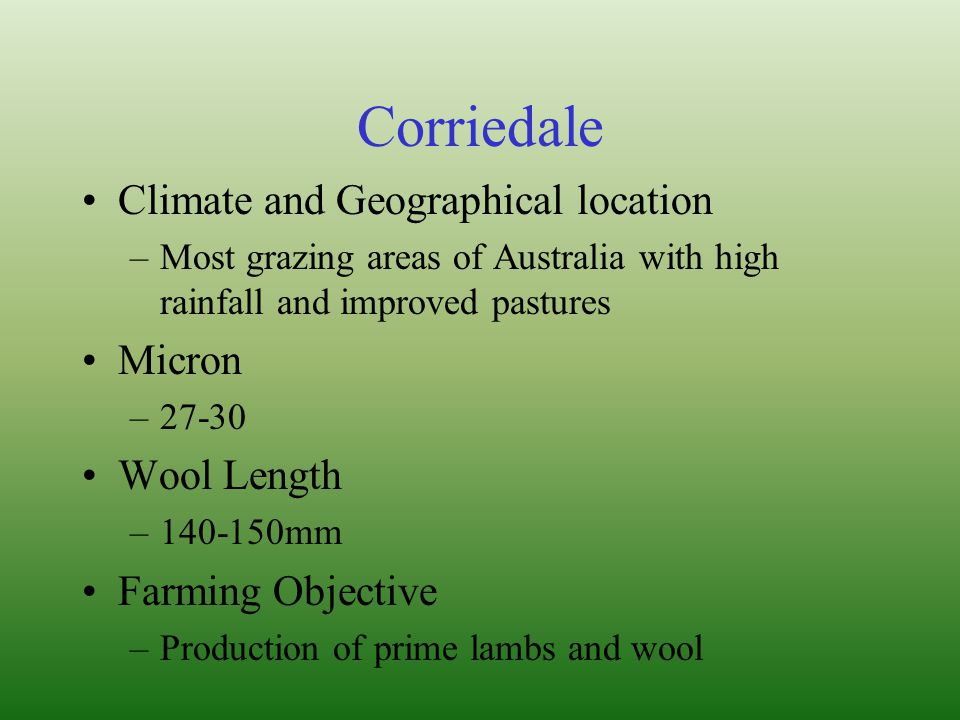 Corriedale Climate and Geographical location Micron Wool Length