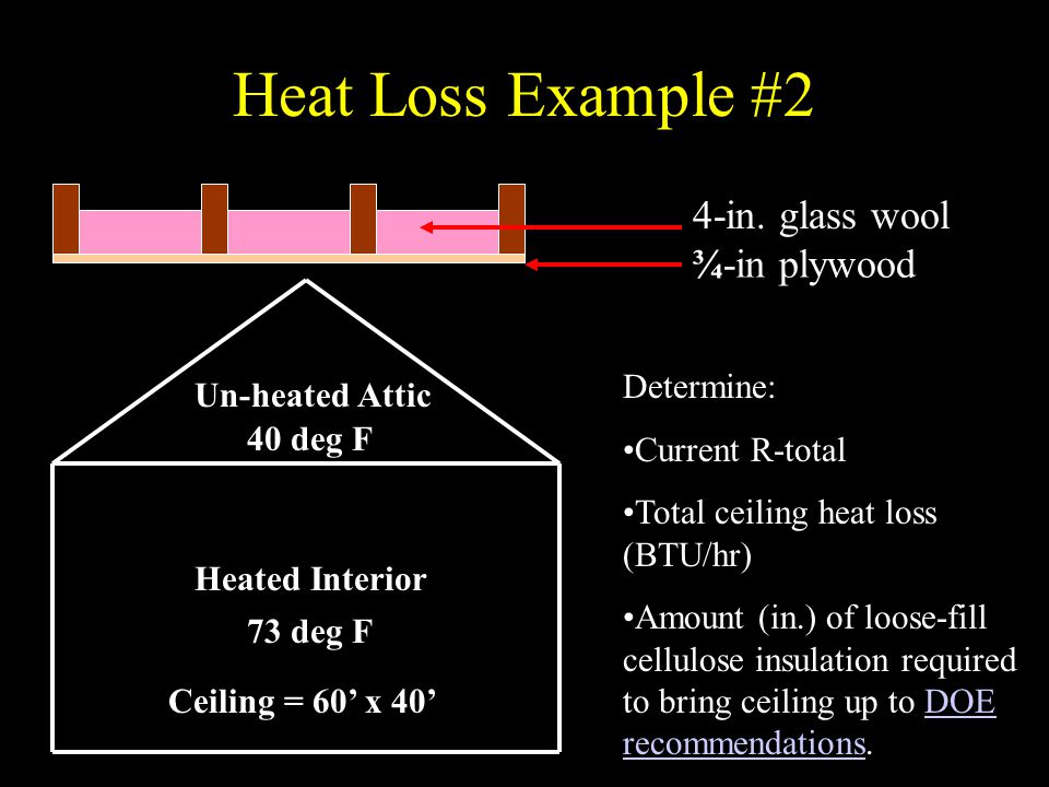 Heat Loss Example #2 4-in. glass wool ¾-in plywood Determine: