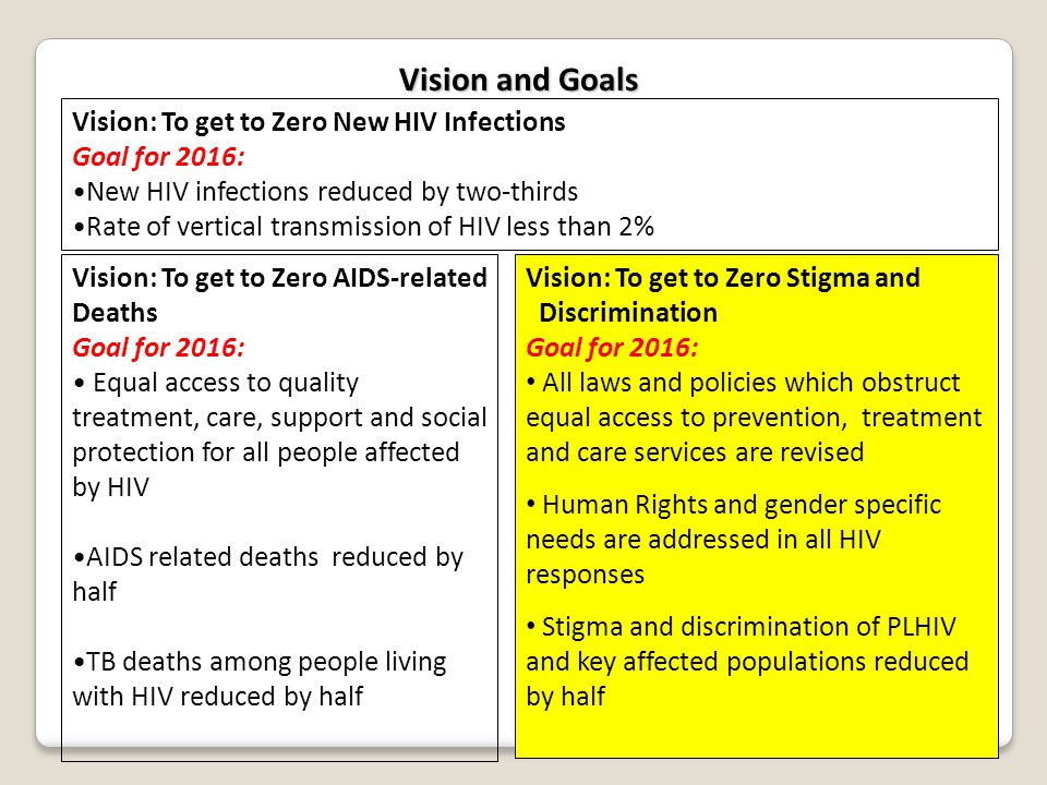 Vision and Goals Vision: To get to Zero New HIV Infections