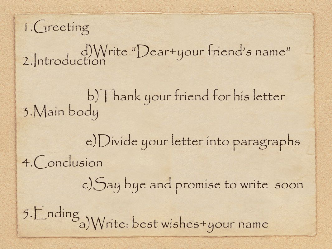 d)Write Dear+your friend’s name