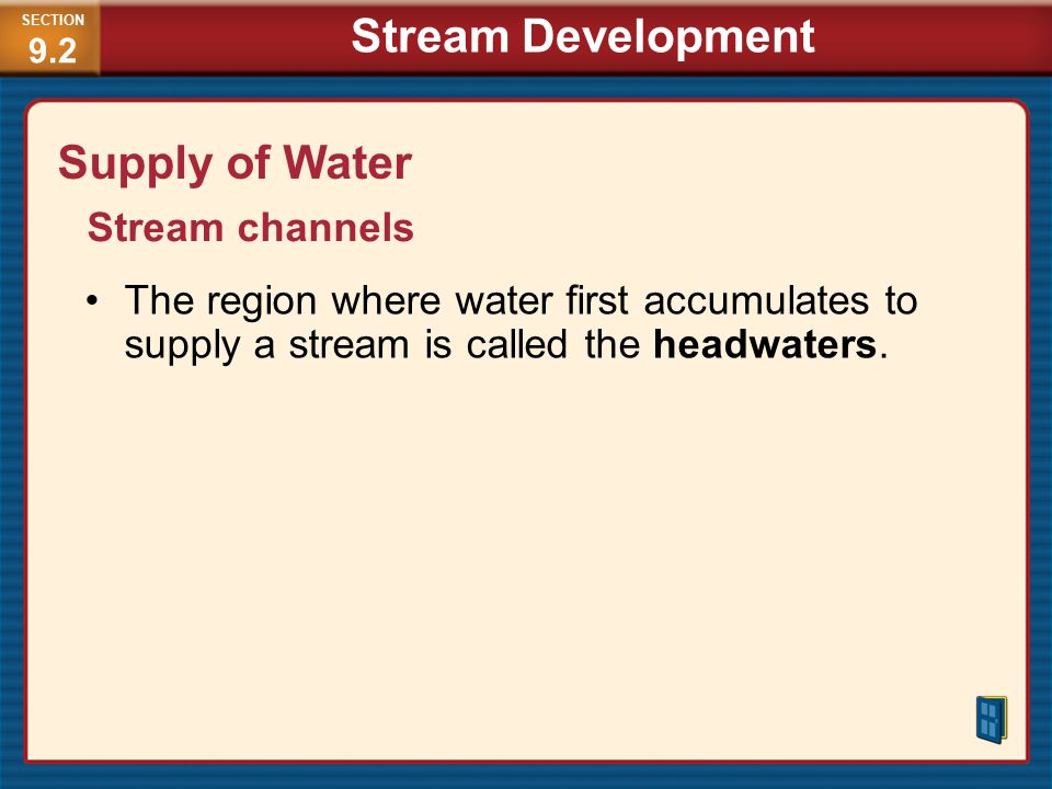 Stream Development Supply of Water Stream channels