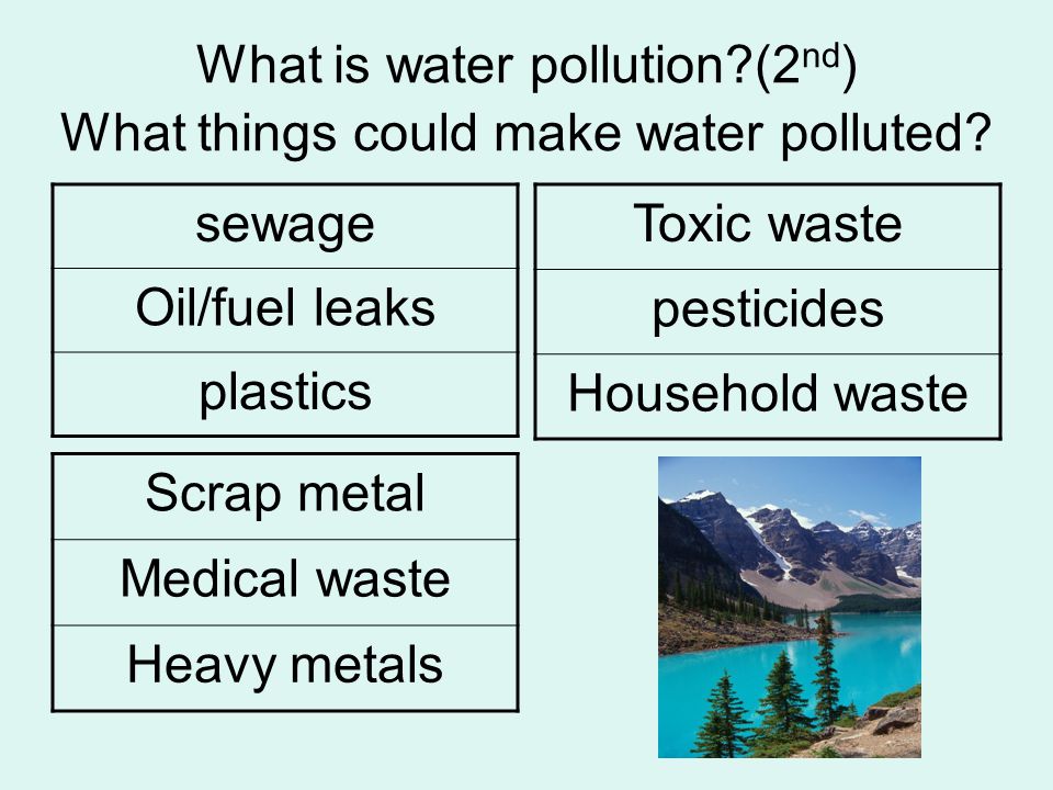 What is water pollution (2nd) What things could make water polluted
