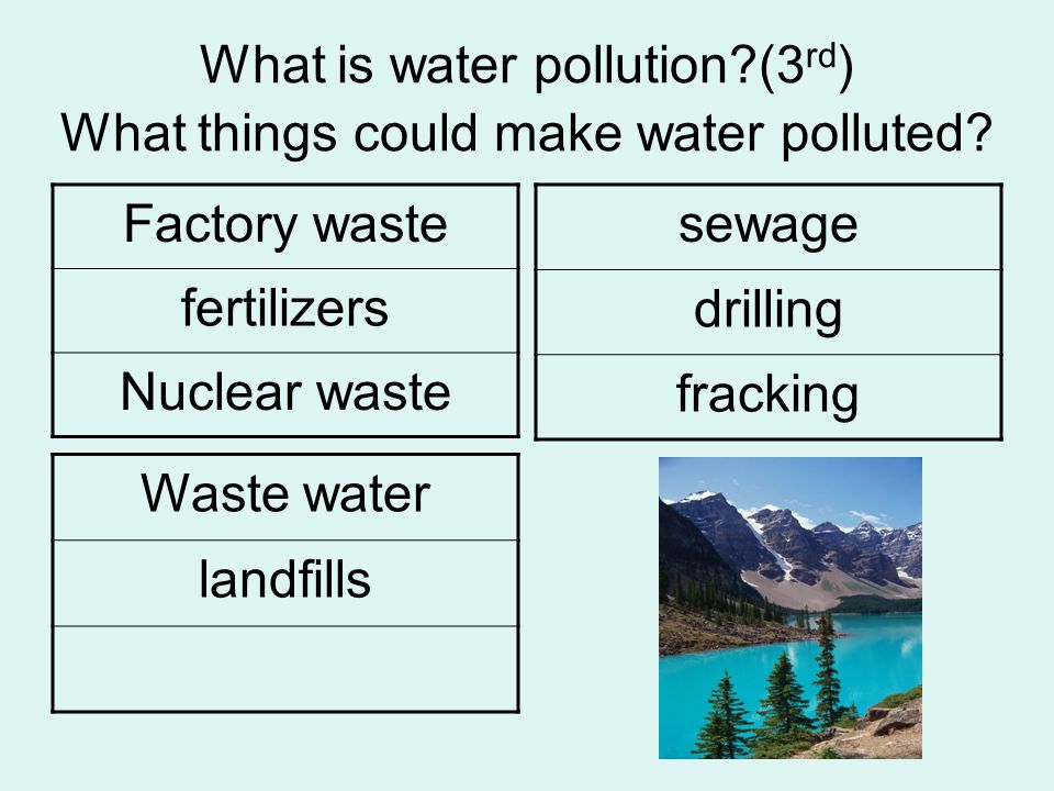 What is water pollution (3rd) What things could make water polluted