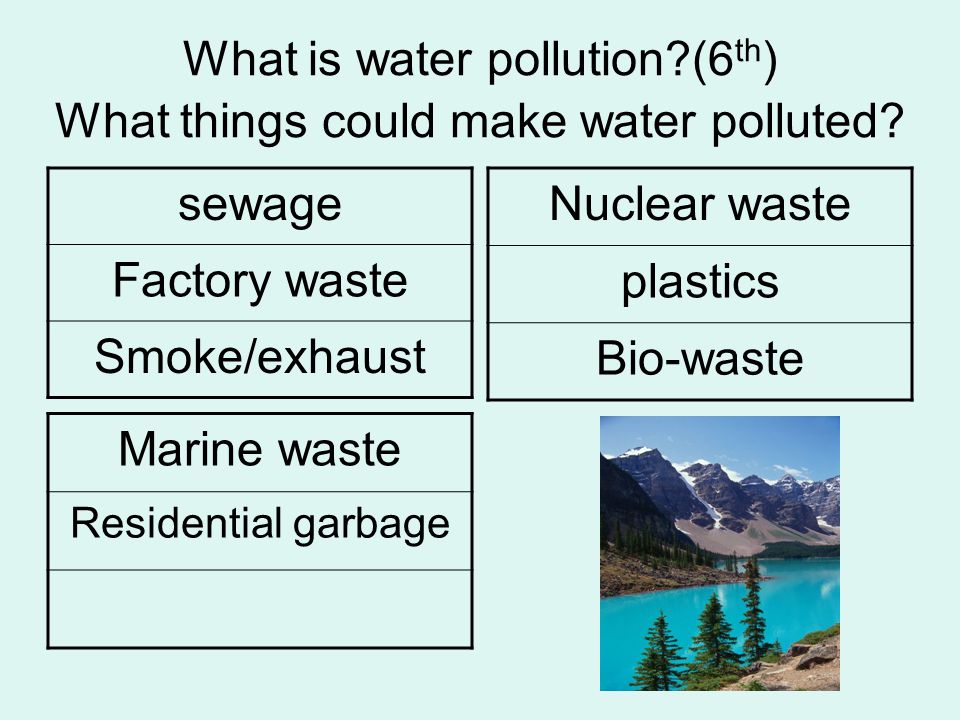 What is water pollution (6th) What things could make water polluted