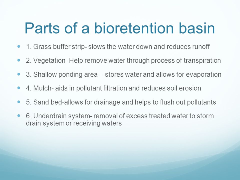 Parts of a bioretention basin