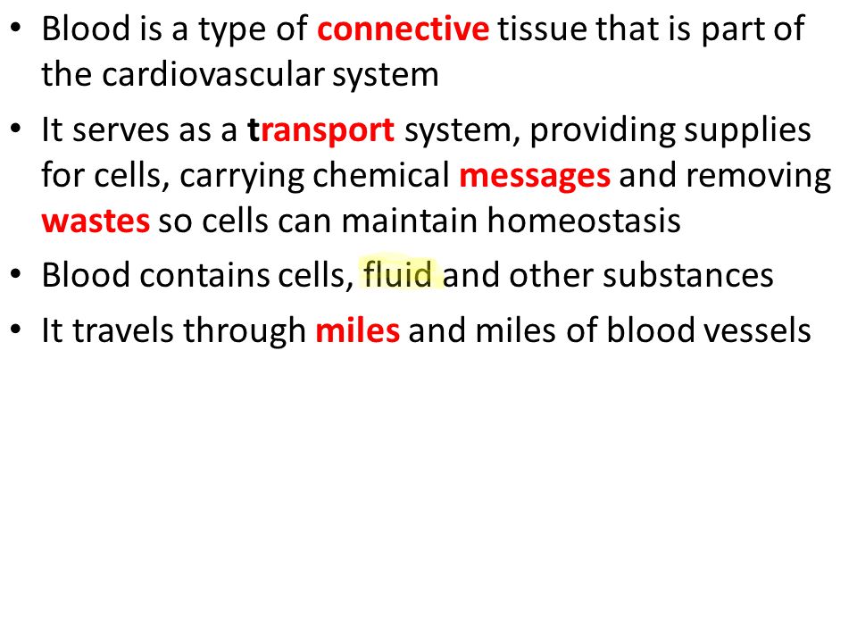 Blood is a type of connective tissue that is part of the cardiovascular system