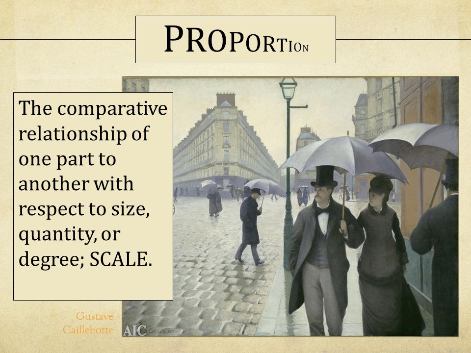 PROPORTION The comparative relationship of one part to another with respect to size, quantity, or degree; SCALE.