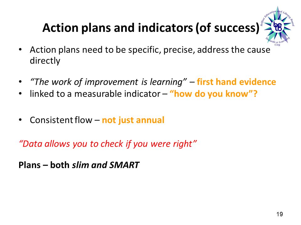 Action plans and indicators (of success)