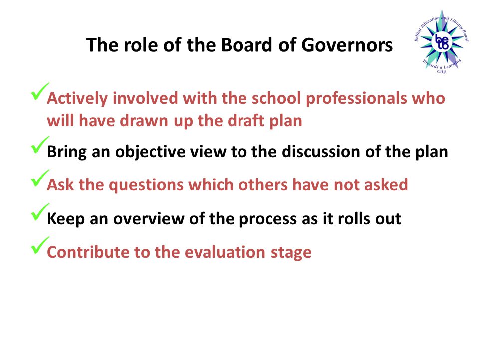 The role of the Board of Governors