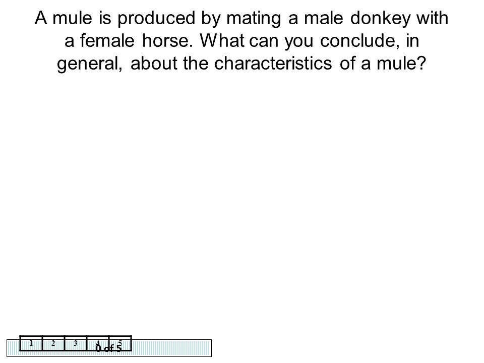 A mule is produced by mating a male donkey with a female horse