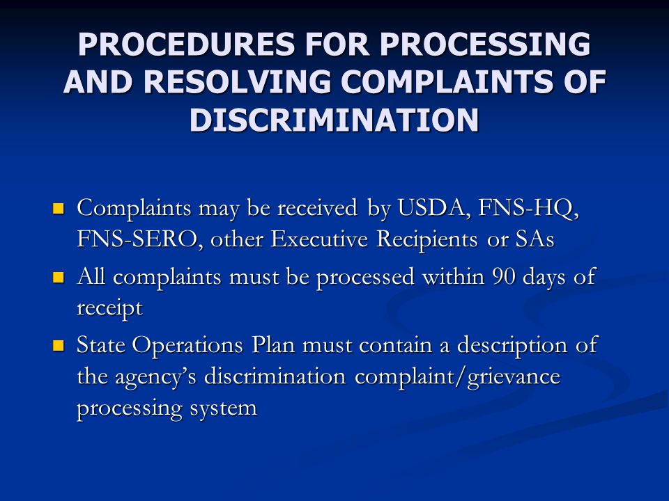 PROCEDURES FOR PROCESSING AND RESOLVING COMPLAINTS OF DISCRIMINATION