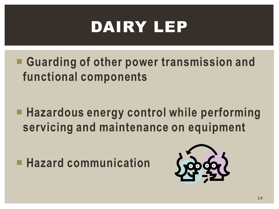 Dairy LEP Guarding of other power transmission and functional components.