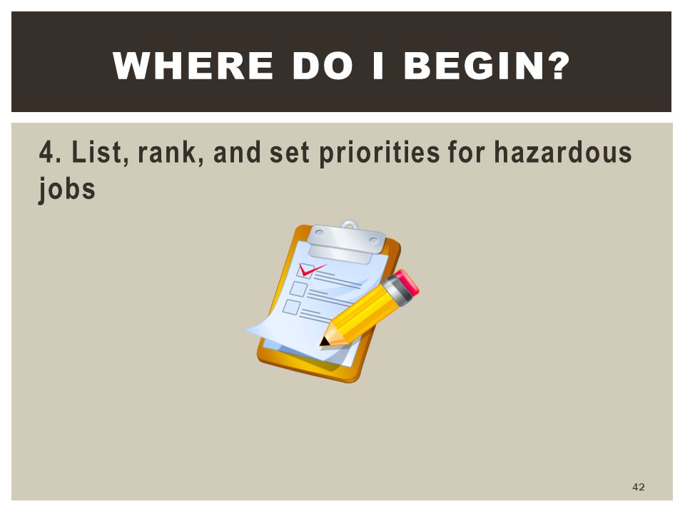 Where do I begin 4. List, rank, and set priorities for hazardous jobs