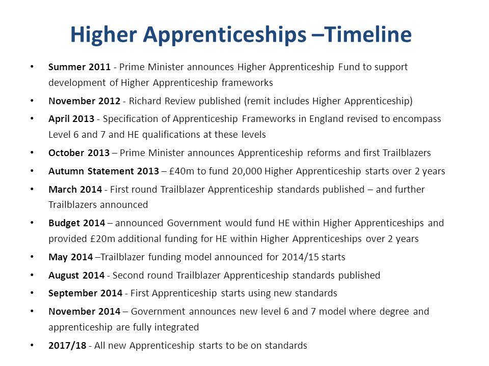 Higher Apprenticeships –Timeline