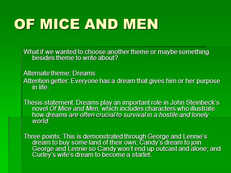 OF MICE AND MEN What if we wanted to choose another theme or maybe something besides theme to write about