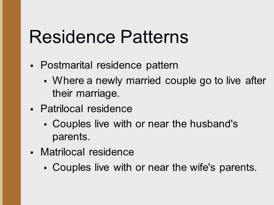 Residence Patterns Postmarital residence pattern