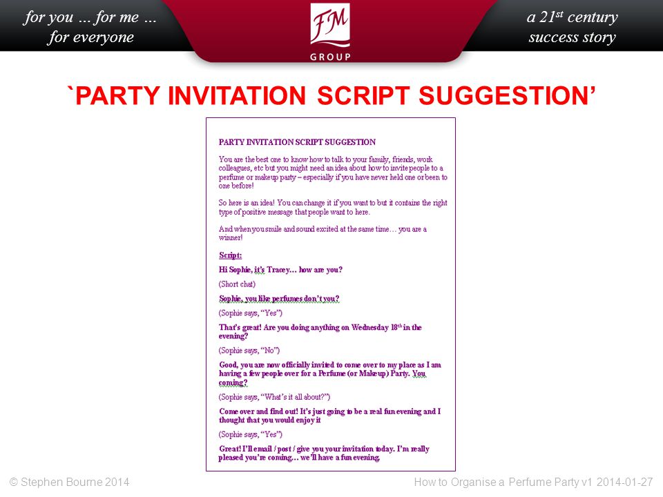 `PARTY INVITATION SCRIPT SUGGESTION’