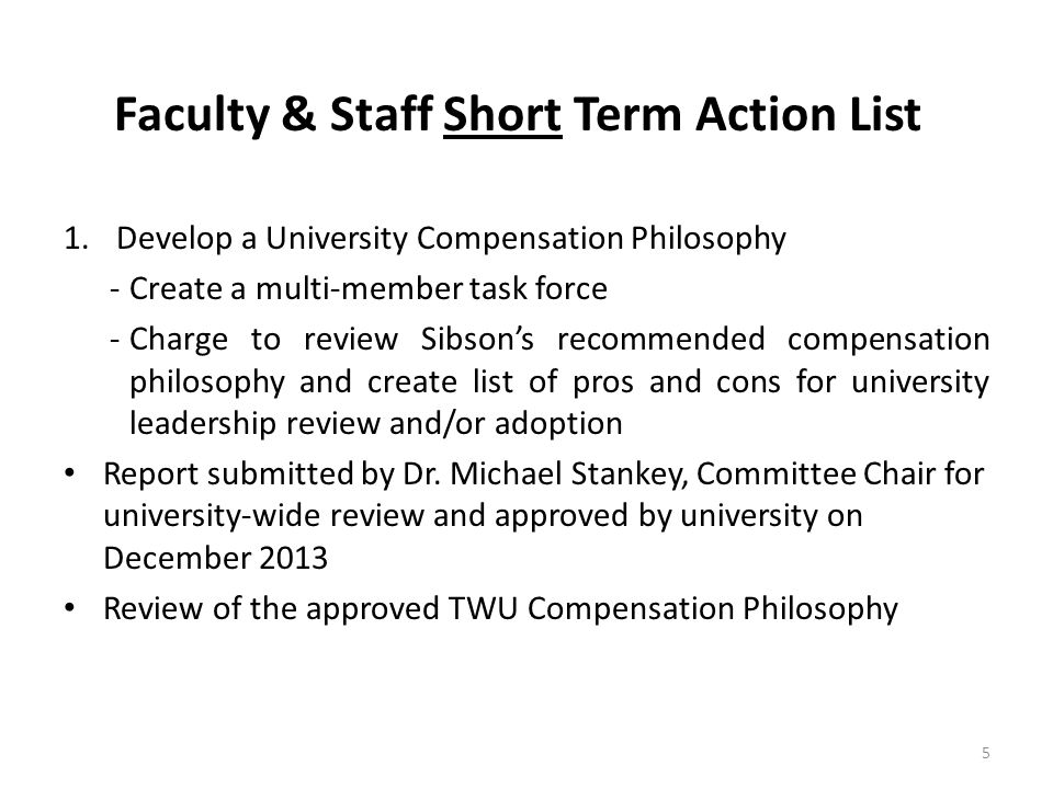 Faculty & Staff Short Term Action List
