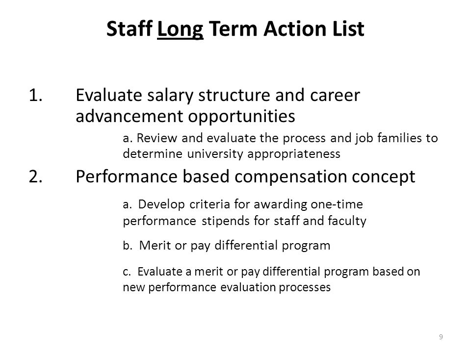 Staff Long Term Action List