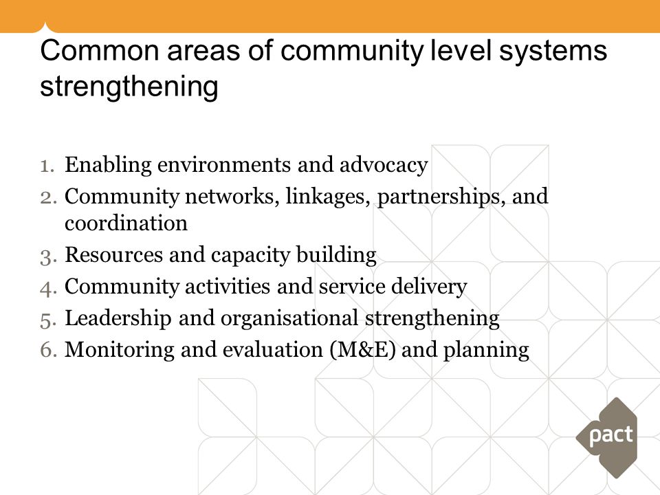 Common areas of community level systems strengthening