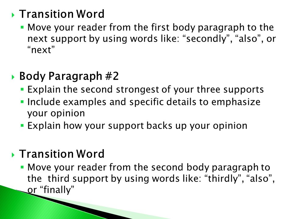 Transition Word Body Paragraph #2