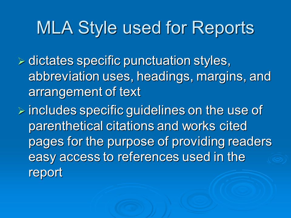 MLA Style used for Reports