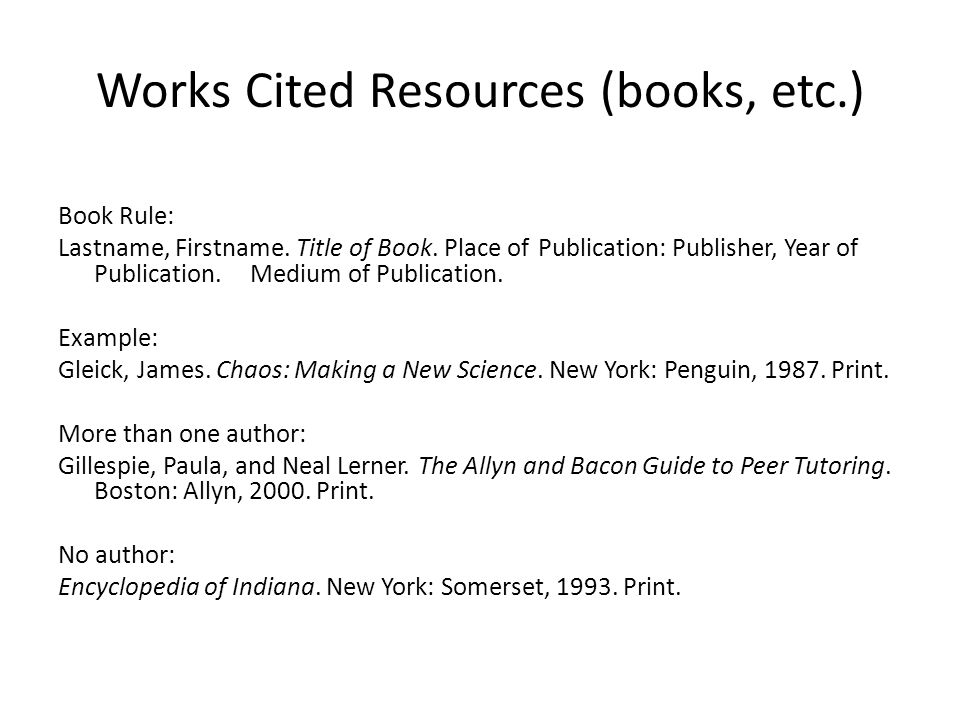 Works Cited Resources (books, etc.)