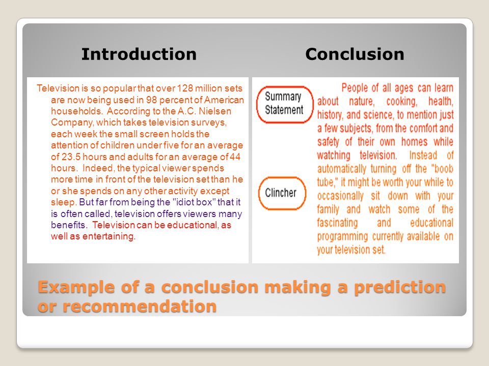 Example of a conclusion making a prediction or recommendation