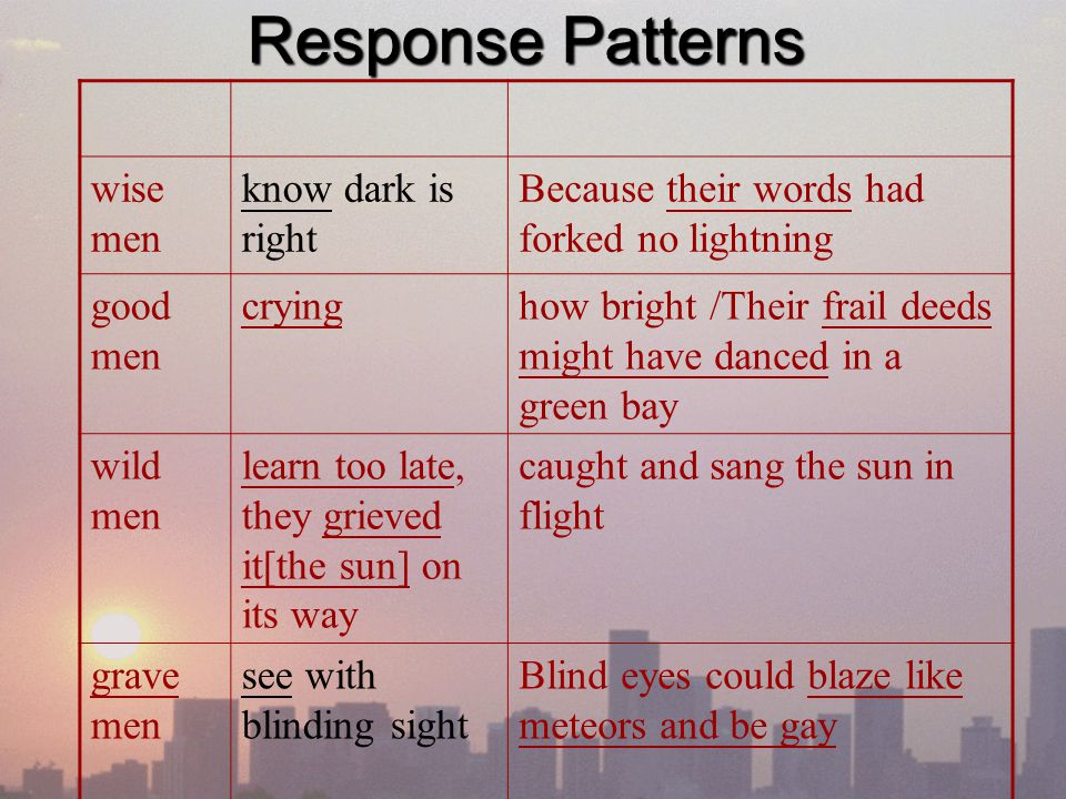 Response Patterns wise men know dark is right