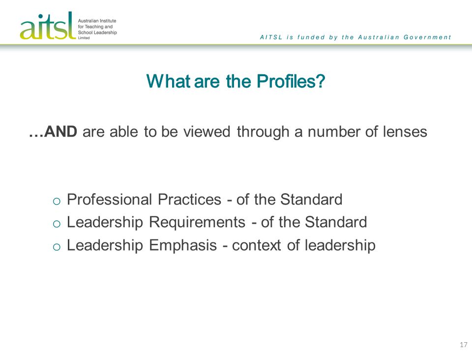 Using the Profiles: Professional Practice lens