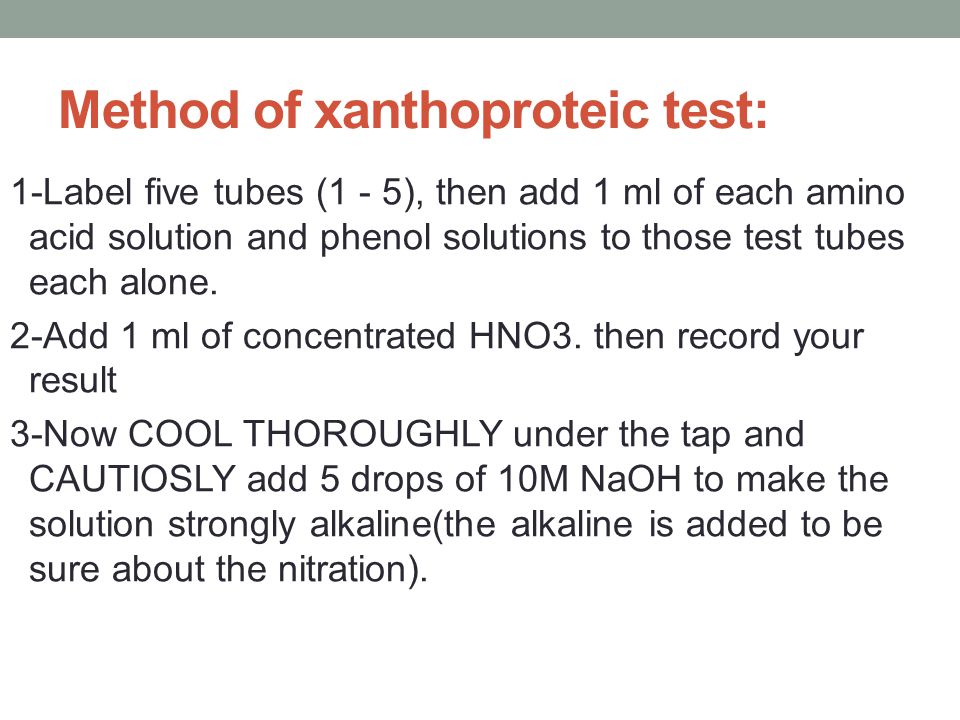Method of xanthoproteic test: