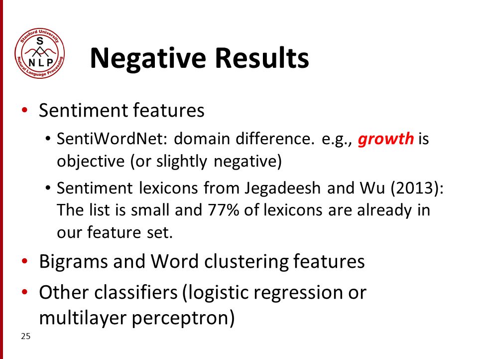 Negative Results Sentiment features