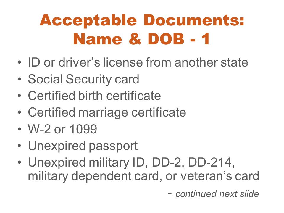 Acceptable Documents: Name & DOB - 1