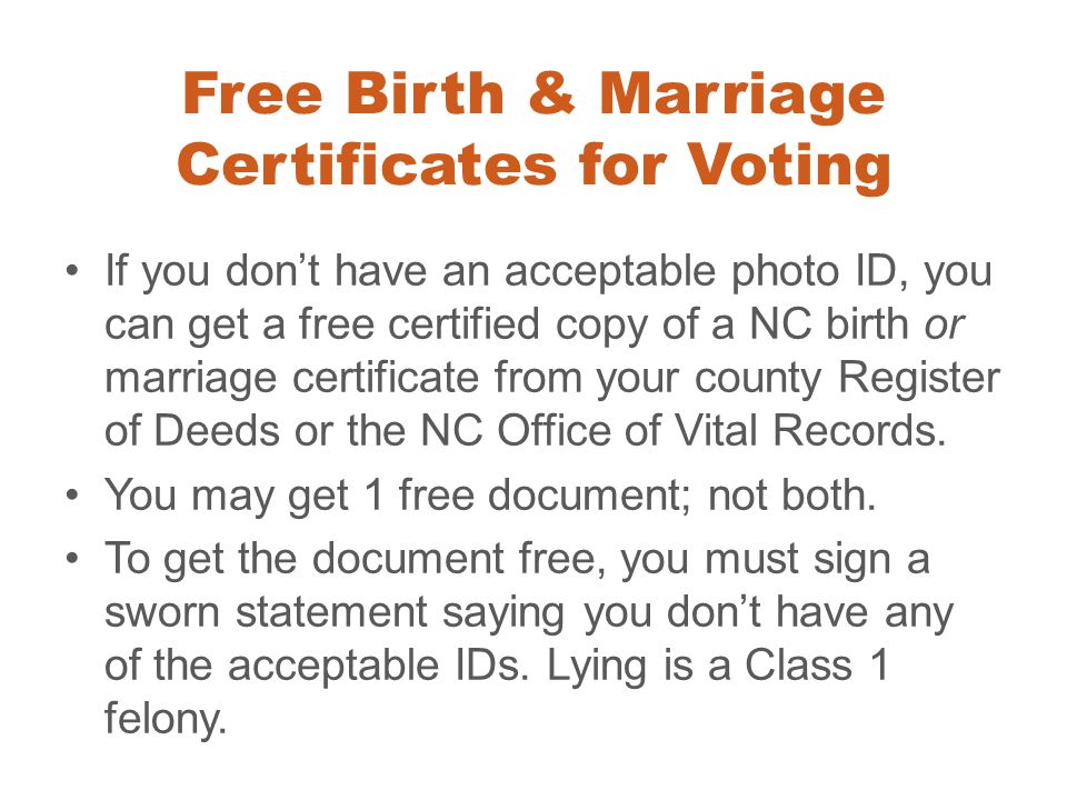 Free Birth & Marriage Certificates for Voting