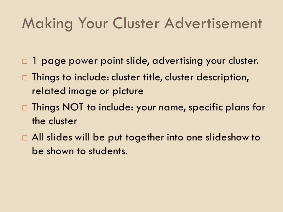 Making Your Cluster Advertisement