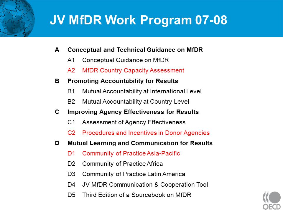 JV MfDR Work Program A Conceptual and Technical Guidance on MfDR