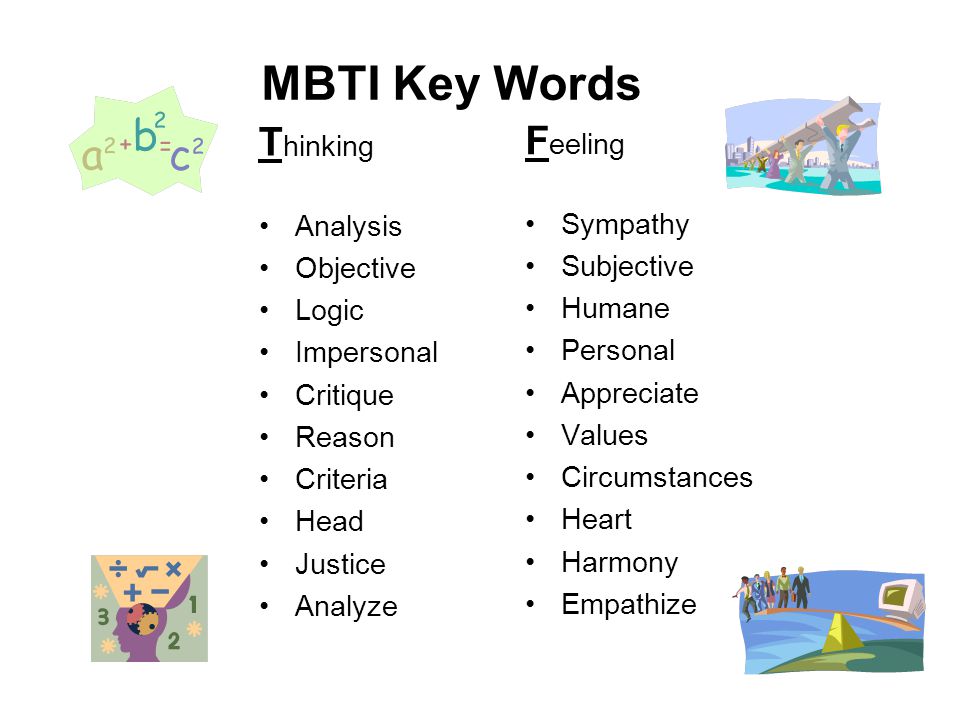 MBTI Key Words Thinking Feeling Analysis Sympathy Objective Subjective.