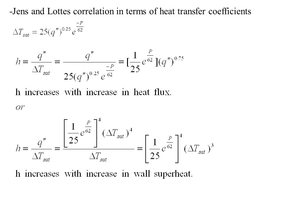 -Jens and Lottes correlation in terms of heat transfer coefficients