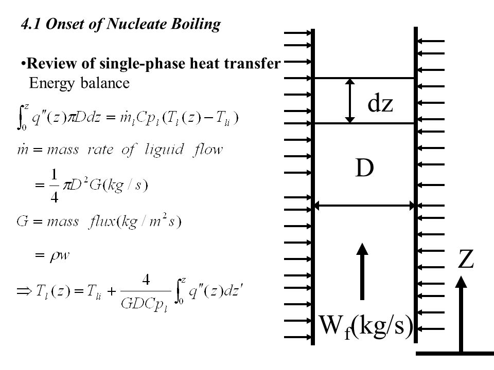 dz D Z Wf(kg/s) 4.1 Onset of Nucleate Boiling