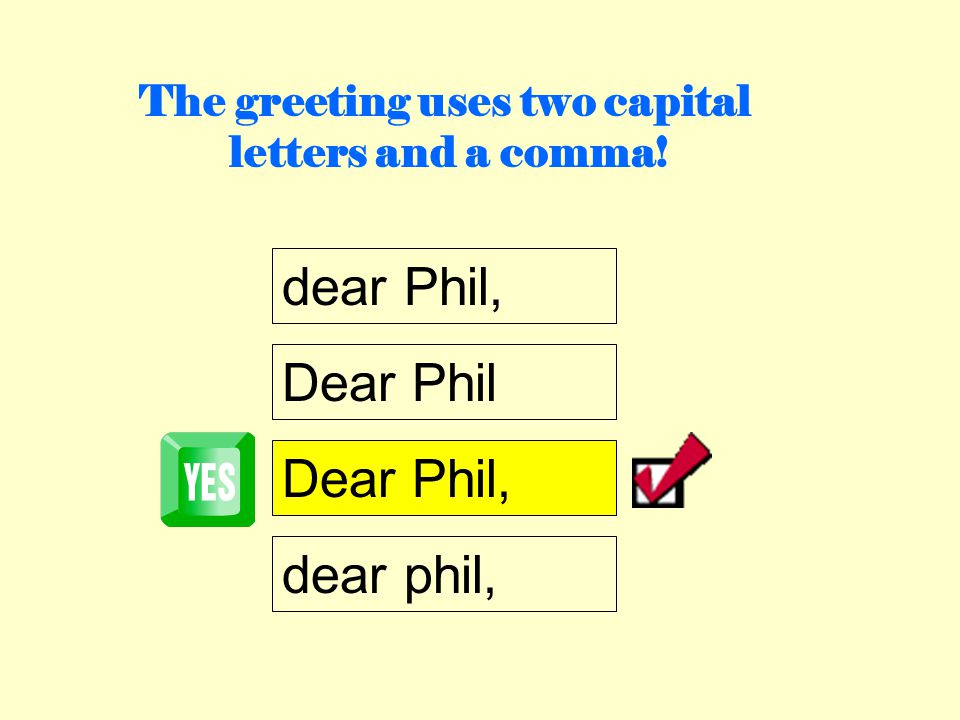 The greeting uses two capital
