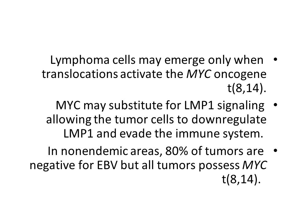 Lymphoma cells may emerge only when translocations activate the MYC oncogene t(8,14).
