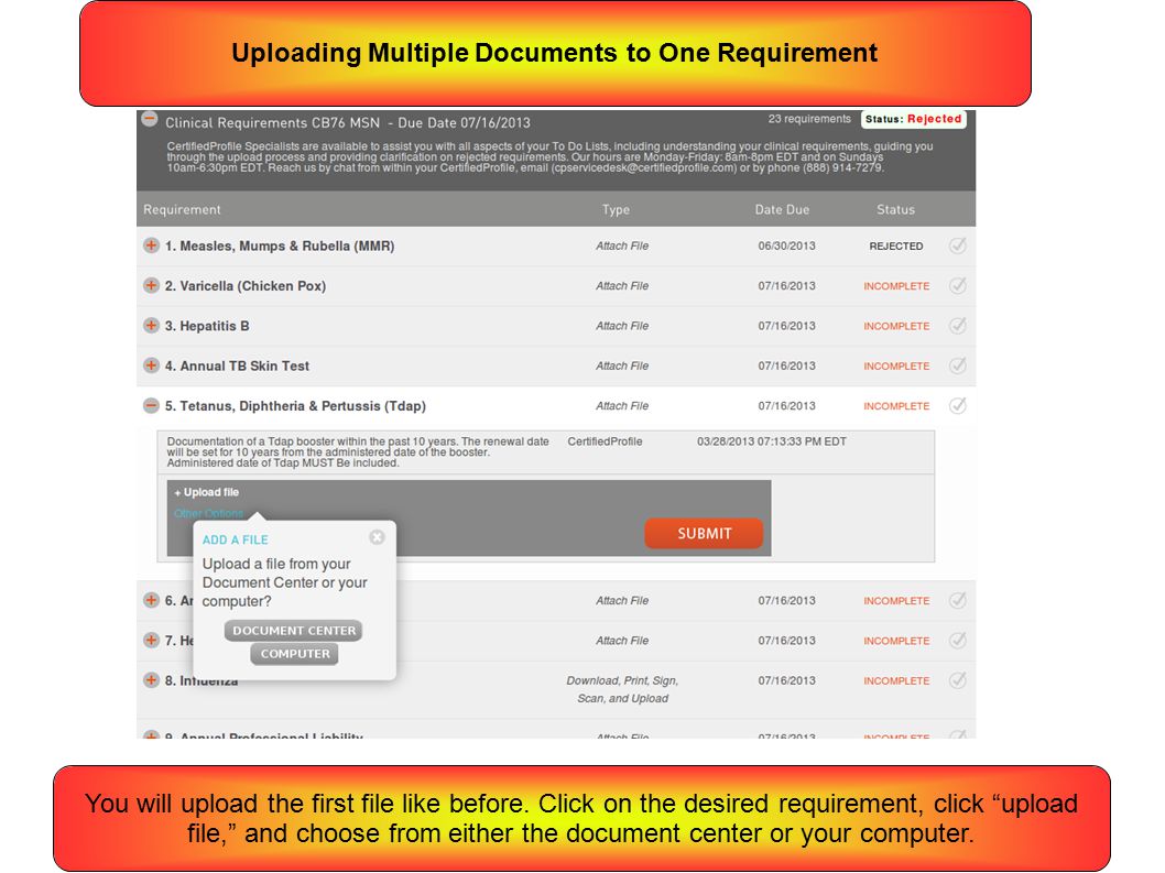 Uploading Multiple Documents to One Requirement