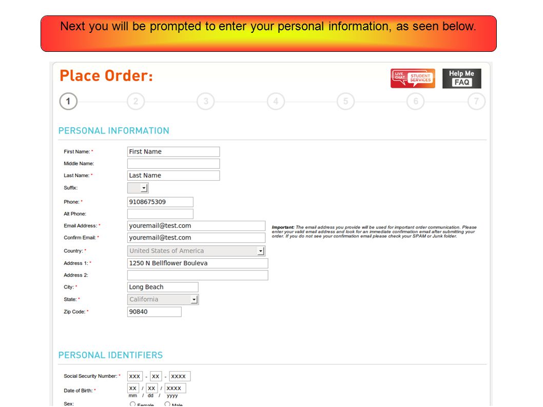 Next you will be prompted to enter your personal information, as seen below.