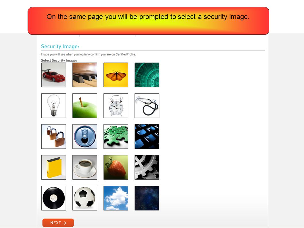 On the same page you will be prompted to select a security image.
