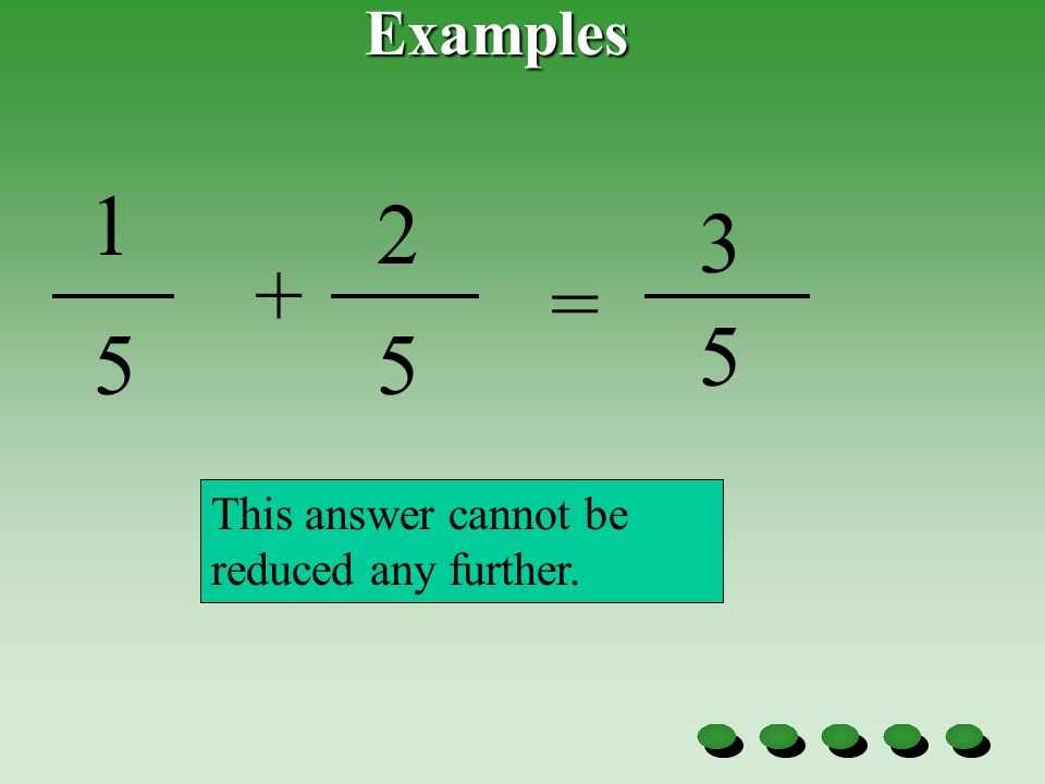 Examples = This answer cannot be reduced any further.